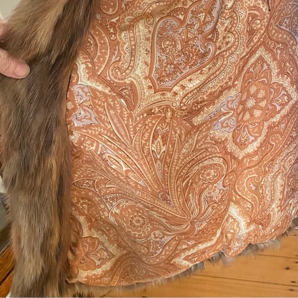 Vintage Mink Jacket Coat with Suede Tie Front Brown with Blond Collar & Cuffs - Picture 9 of 14